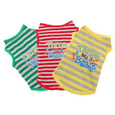 KUTKUT 3 Pieces Stripe Print Pet Vest Breathable Autumn,Spring & Summer Cotton Sleeveless Shirt for Small Dog & Cat (Size: L, Chest Girth 45cm, Neck Girth 32 cm, Back Length 35 cm) - kutkutst